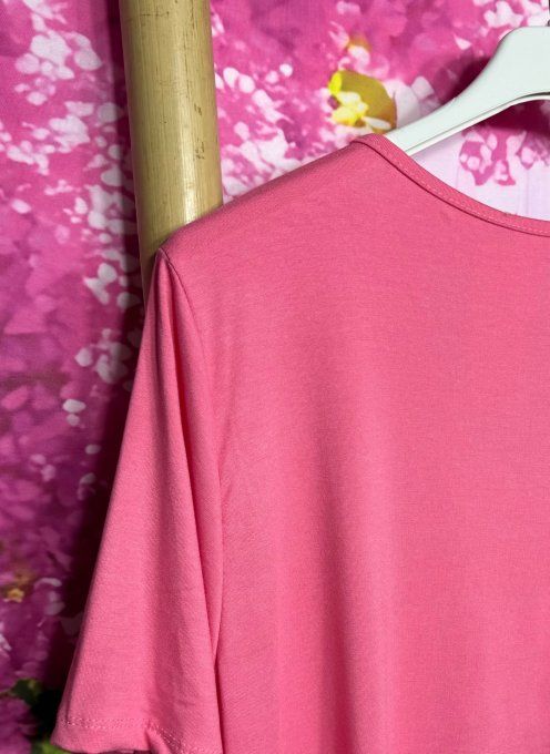 Top trapèze Rose Pivoine manches courtes col V collection Les Basiques du Dressing du 40 au 54