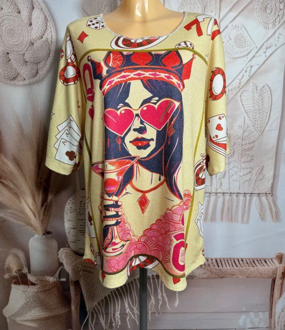 Pull de printemps crème manches courtes Reine de Coeur Poker confort +++ du 36 au 44/46 