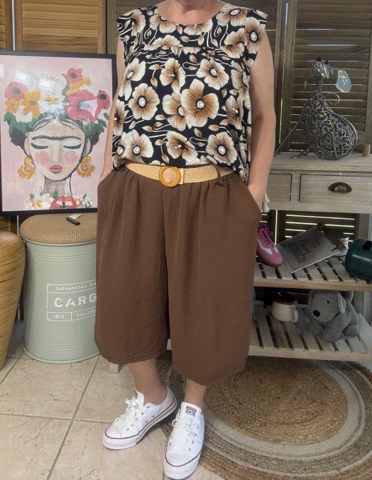 Short long / bermuda chocolat au lait + ceinture confort ++++ du 42 au 52/54 