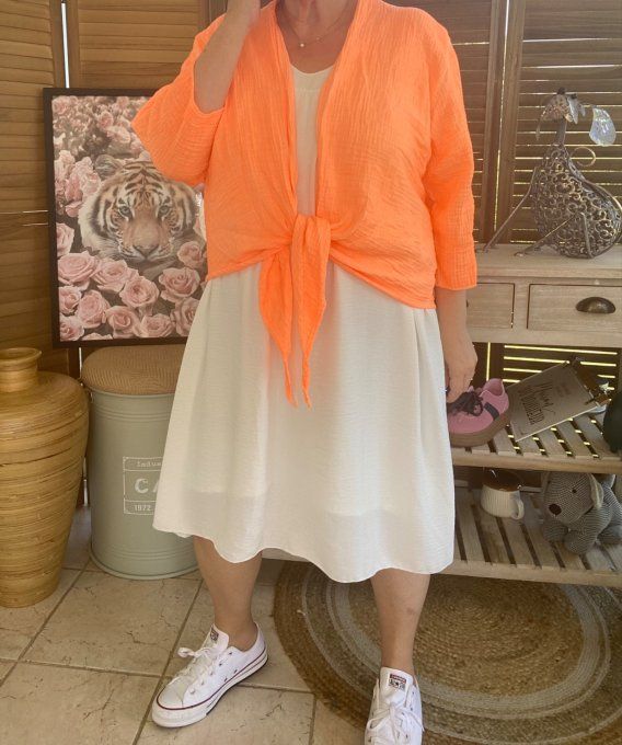 Gilet boléro gaze de coton orange fluo douceur +++ du 38 au 50/52 et même + 