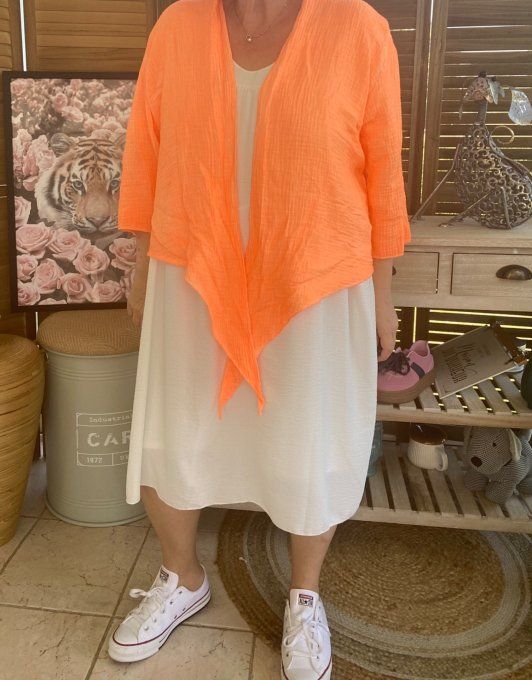 Gilet boléro gaze de coton orange fluo douceur +++ du 38 au 50/52 et même + 