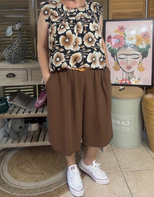 Short long / bermuda chocolat au lait + ceinture confort ++++ du 42 au 52/54 