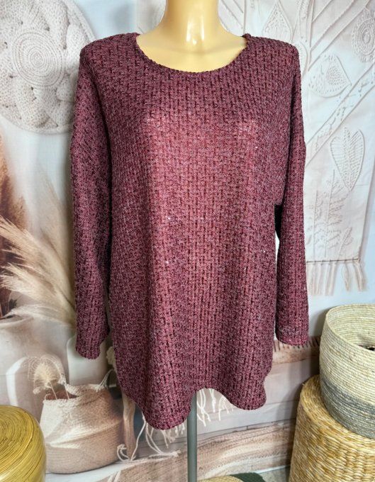 Pull fin Bordeaux paillettes et sequins Bordeaux brillants du 38 au 50  