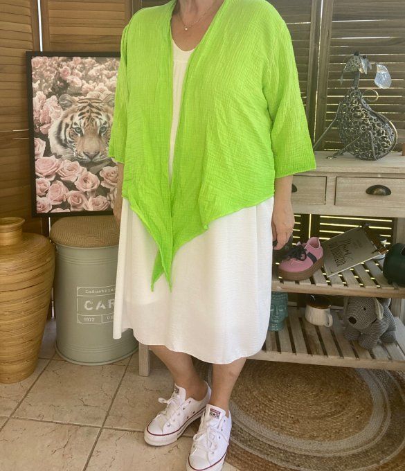 Gilet boléro gaze de coton vert fluo douceur +++ du 38 au 50/52 et même +  