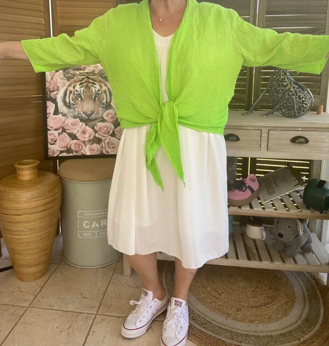 Gilet boléro gaze de coton vert fluo douceur +++ du 38 au 50/52 et même +  