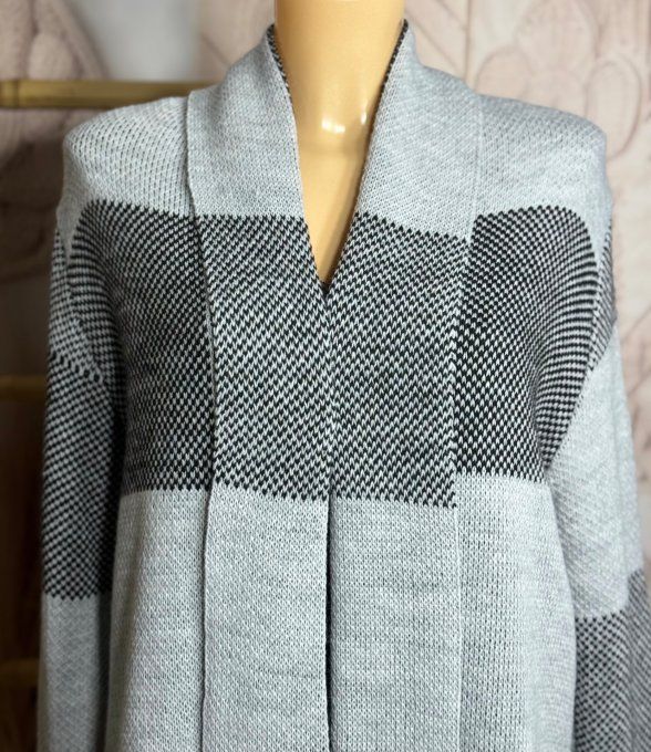 Gilet à pans SANS LAINE Jacquard carreaux anthracite gris clair du 36 au 44 