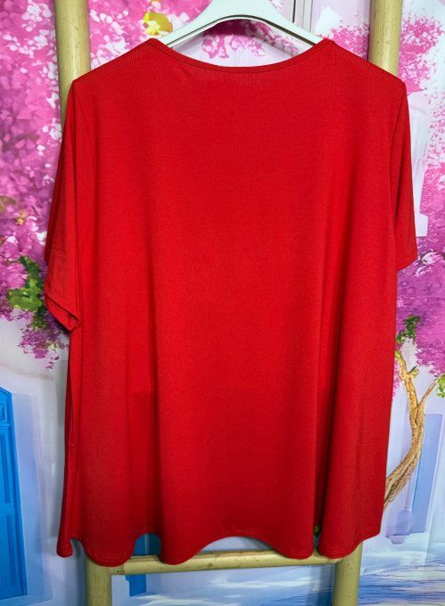 Top trapèze rouge manches courtes col V collection Les Basiques du Dressing du 40 au 54