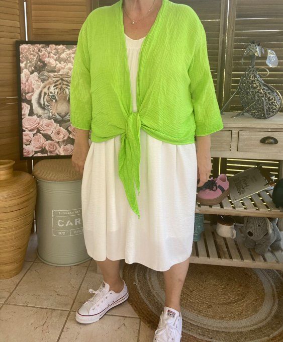 Gilet boléro gaze de coton vert fluo douceur +++ du 38 au 50/52 et même +  
