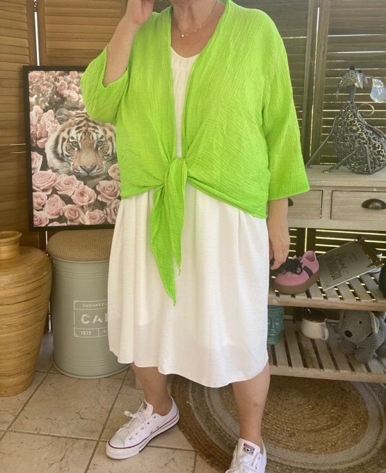 Gilet boléro gaze de coton vert fluo douceur +++ du 38 au 50/52 et même +  
