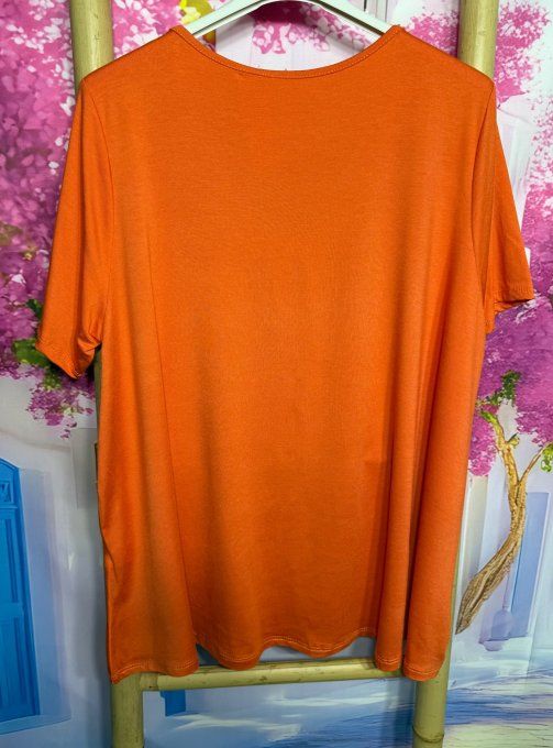 Top trapèze orange manches courtes col V collection Les Basiques du Dressing du 40 au 54