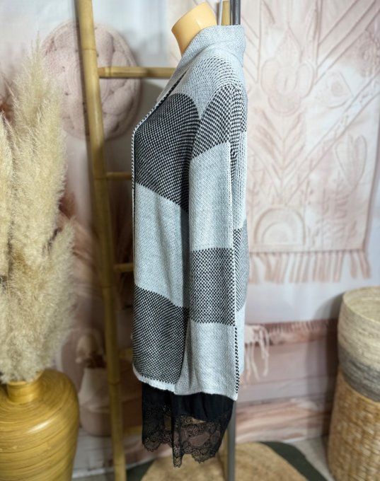 Gilet à pans SANS LAINE Jacquard carreaux anthracite gris clair du 36 au 44 