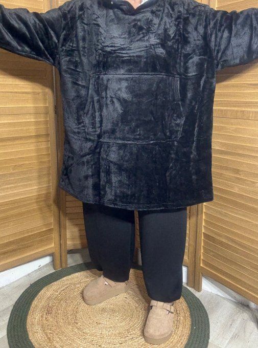 Sweat-plaid à capuche long velours doublé polaire noir douceur +++ du 40 au 54