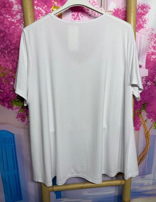 Top trapèze blanc manches courtes col V collection Les Basiques du Dressing du 40 au 54