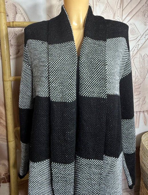 Gilet à pans SANS LAINE Jacquard carreaux noir gris perle du 36 au 44