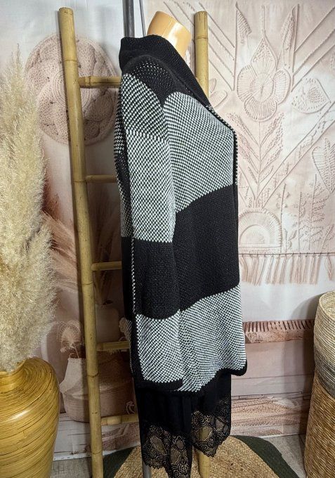 Gilet à pans SANS LAINE Jacquard carreaux noir gris perle du 36 au 44