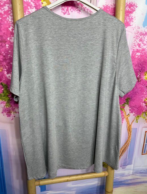 Top trapèze Gris chiné manches courtes col V collection Les Basiques du Dressing du 40 au 54