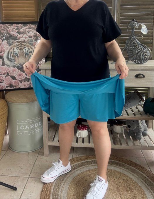 Jupe -short ample bleu cyan stretch ++++ du 38 au 54 