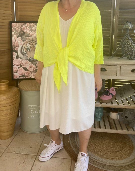Gilet boléro gaze de coton jaune fluo douceur +++ du 38 au 50/52 et même + 