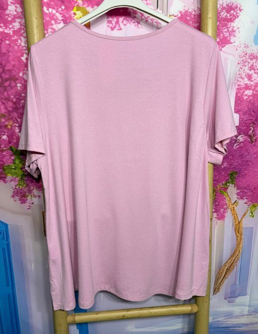 Top trapèze Rose poudré manches courtes col V collection Les Basiques du Dressing du 40 au 54