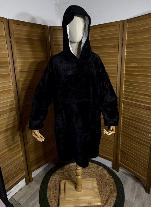 Sweat-plaid à capuche long velours doublé polaire noir douceur +++ du 40 au 54