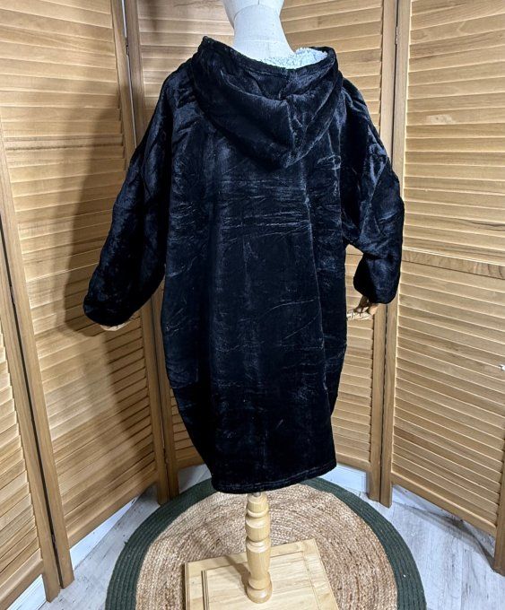 Sweat-plaid à capuche long velours doublé polaire noir douceur +++ du 40 au 54