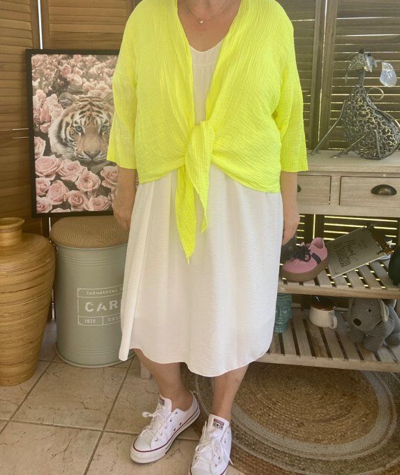 Gilet boléro gaze de coton jaune fluo douceur +++ du 38 au 50/52 et même + 