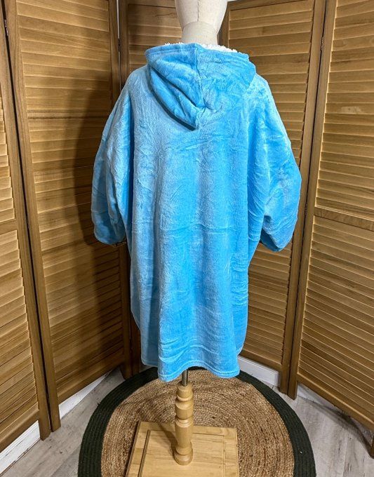 Sweat-plaid à capuche long velours doublé polaire bleu Cyan douceur +++ du 40 au 54 