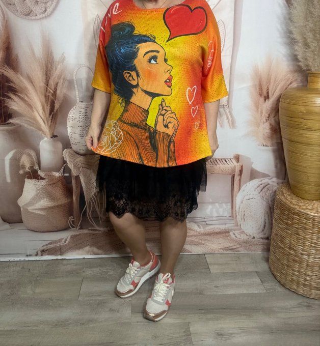 Pull de printemps orangé manches courtes Girl in Love confort +++ du 36 au 44/46