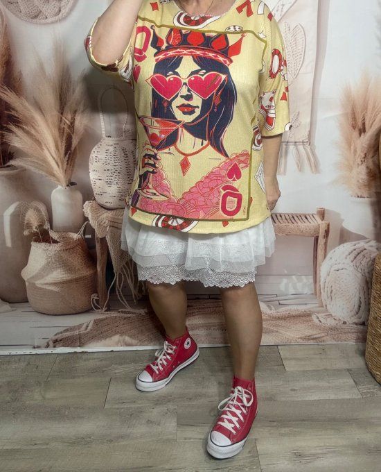 Pull de printemps crème manches courtes Reine de Coeur Poker confort +++ du 36 au 44/46