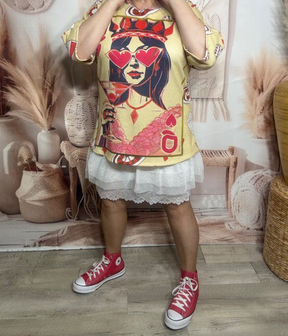 Pull de printemps crème manches courtes Reine de Coeur Poker confort +++ du 36 au 44/46 