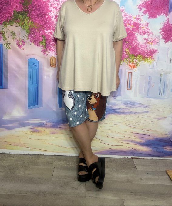 Top trapèze beige manches courtes col V collection Les Basiques du Dressing du 40 au 54