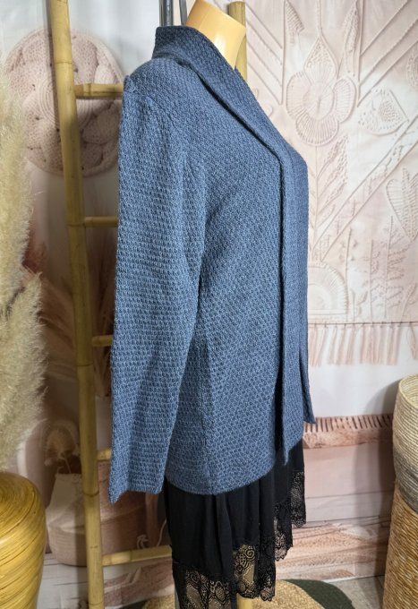Gilet à pans SANS LAINE maille nid d'abeille bleu pétrole du 36 au 44 