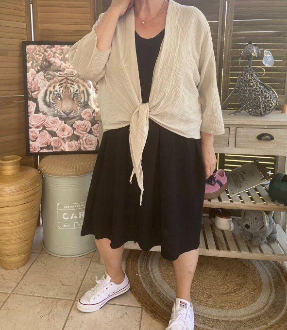 Gilet boléro gaze de coton beige douceur +++ du 38 au 50/52 et même + 