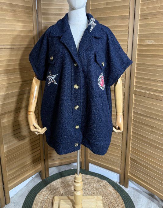 Blouson sans manches marine Patchs Léopard Rolling Stones du 40 au 52 et même + 
