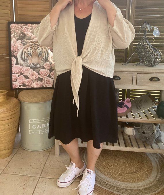 Gilet boléro gaze de coton beige douceur +++ du 38 au 50/52 et même + 
