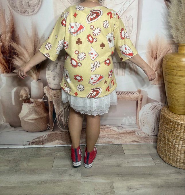 Pull de printemps crème manches courtes Reine de Coeur Poker confort +++ du 36 au 44/46 