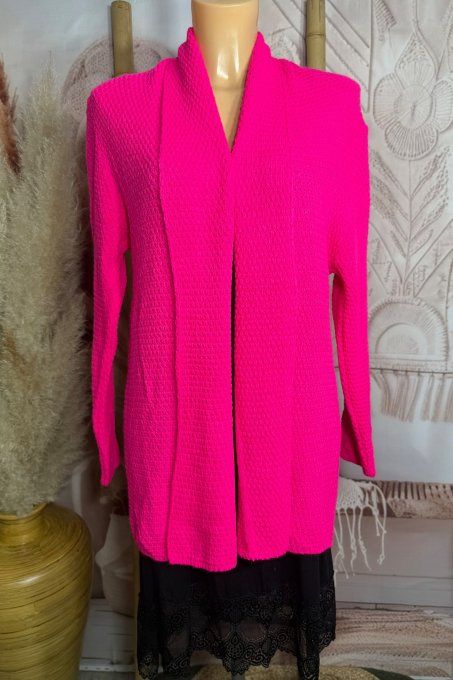 Gilet à pans SANS LAINE maille nid d'abeille Fuschia vif du 36 au 44 