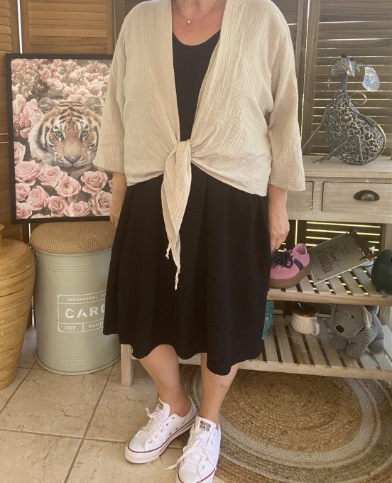 Gilet boléro gaze de coton beige douceur +++ du 38 au 50/52 et même + 