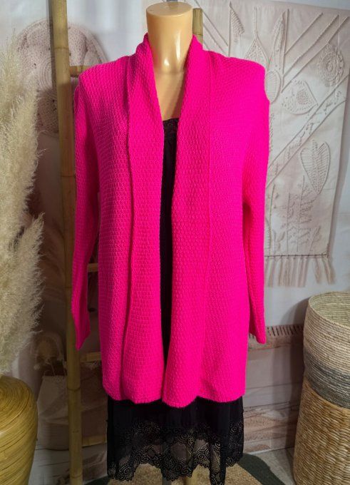Gilet à pans SANS LAINE maille nid d'abeille Fuschia vif du 36 au 44 