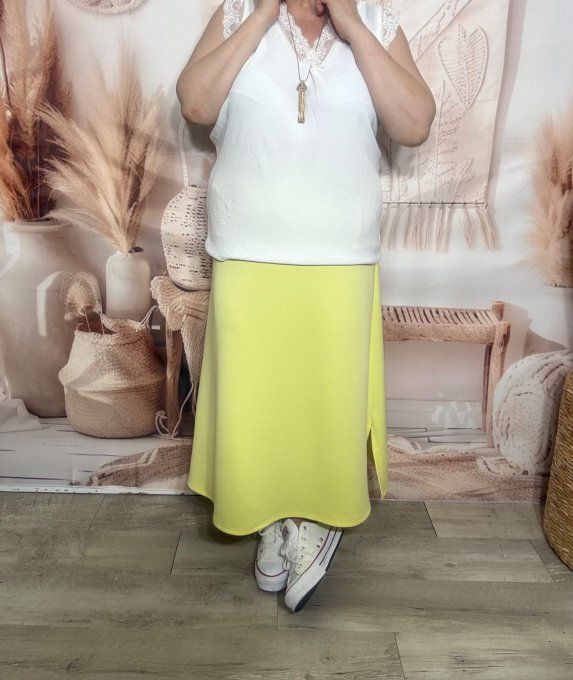 Jupe ample trapèze longue Jaune pastel taille réglable douceur +++ du 40 au 50