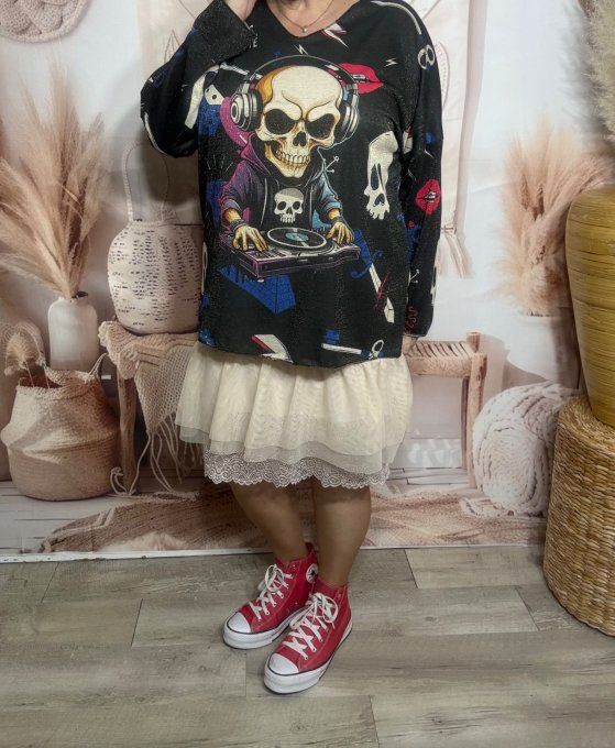 Top lurex noir pailleté doré Mexican Music Rock Calavera du 38 au 48/50