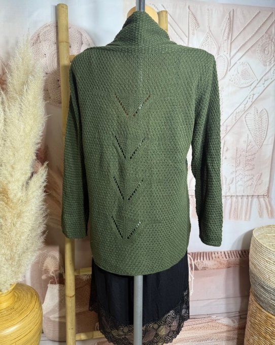 Gilet à pans SANS LAINE maille nid d'abeille Kaki du 36 au 44