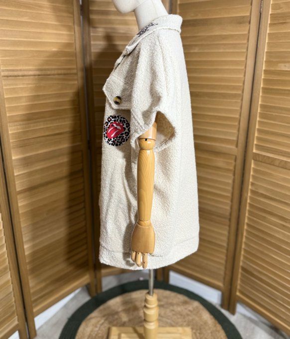 Blouson sans manches crème Patchs Léopard Rolling Stones du 40 au 52 et même +