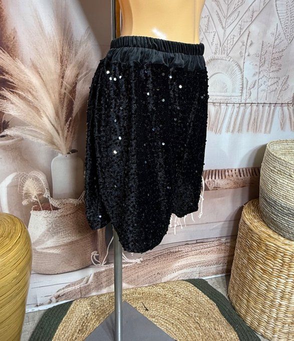 Short noir paillettes sequins noirs brillants Fêtes confort ++++ du 42 au 50/52