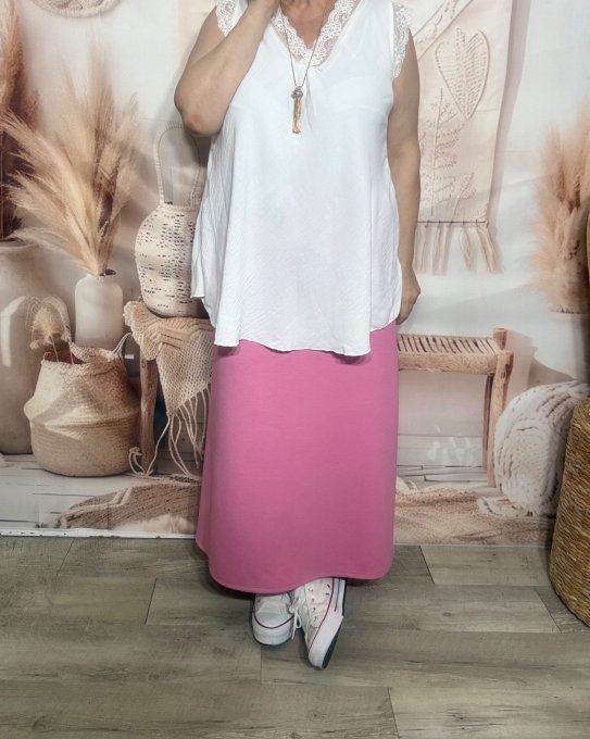 Jupe ample trapèze longue Rose Pivoine taille réglable douceur +++ du 40 au 50 