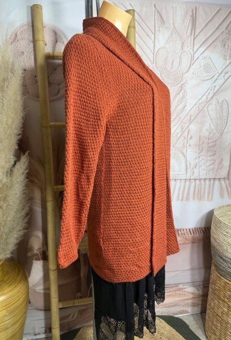 Gilet à pans SANS LAINE maille nid d'abeille rouille du 36 au 44