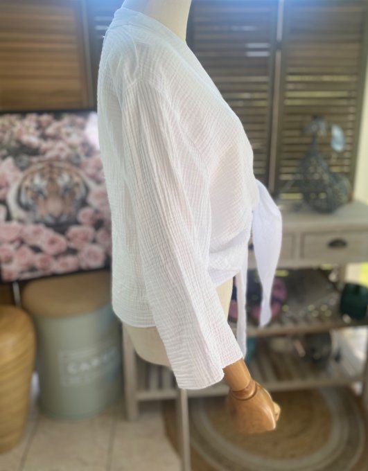 Gilet boléro gaze de coton blanc douceur +++ du 38 au 50/52 et même +  