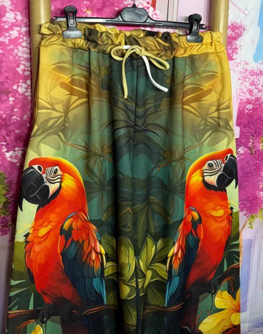 Panta-jogg cuisses larges / Pantalon "Cocoon" Tropical Spirit Perroquets confort +++ du 38 au 48
