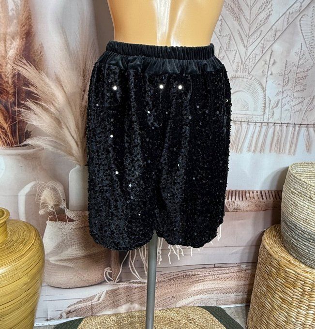 Short noir paillettes sequins noirs brillants Fêtes confort ++++ du 42 au 50/52
