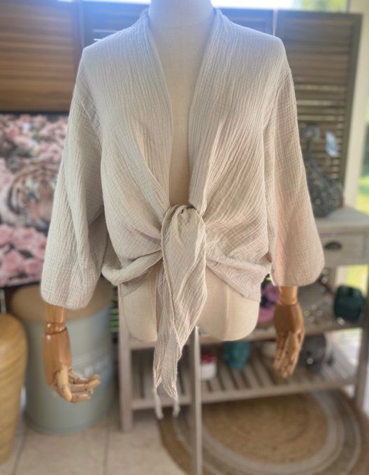 Gilet boléro gaze de coton beige douceur +++ du 38 au 50/52 et même + 